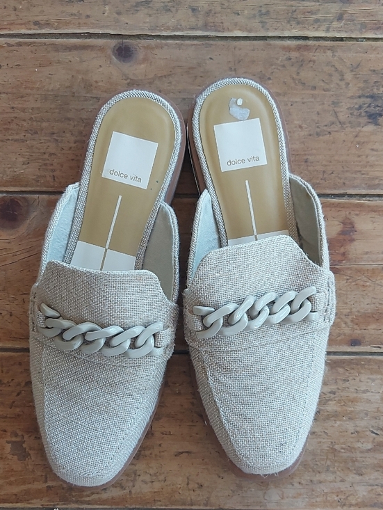 Dolce Vita Shoes - Dolce Vita Natural Beige Chain-Trim Slip-On Mules